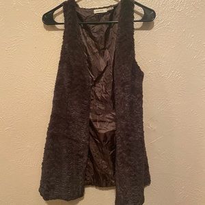 Long brown fuzzy vest